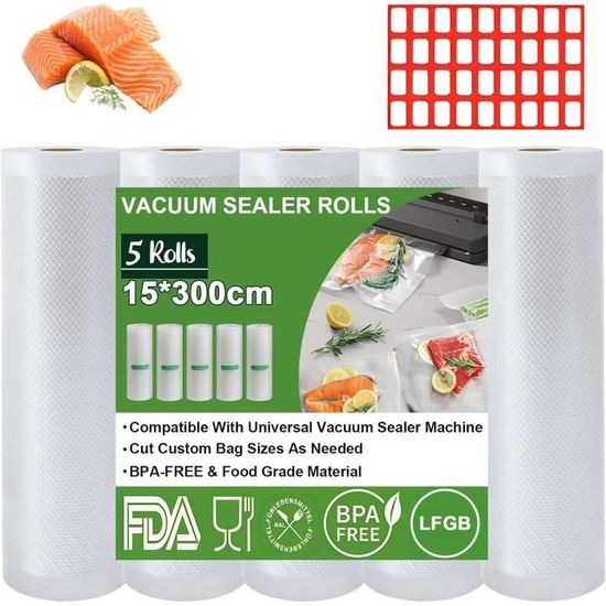 Fousenuk 2 Rouleaux Film Sous Vide 30x600cm - Sacs Emballage Alimentaire Réutilisables