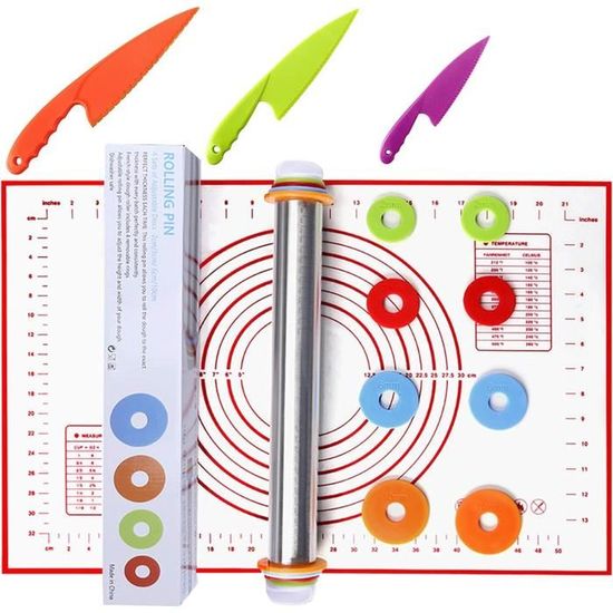 Rouleau à Pâtisserie Réglable En Inox + Tapis Silicone – 4 épaisseurs (2 à 10 Mm) Pour Pizza, Biscuits, Pâtes - 6