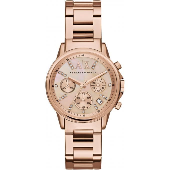 montre armani exchange ax4326 - montre chronographe cristaux rose femme