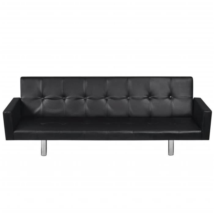 Canapé lit avec accoudoirs,en cuir synthétique,canapé lit transformable en simili cuir pour salon,Noir