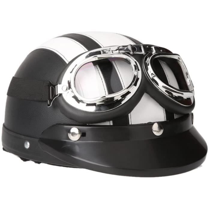 KKmoon Casque de Moto Scooter Vespa avec Visière UV Lunettes Retro Style de Vintage 54-60cm( blanc)
