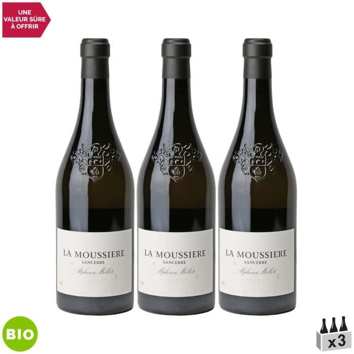 Sancerre La Moussière Blanc 2020 - Bio - Lot de 3x75cl - Alphonse Mellot - Vin AOC Blanc du Val de Loire - Cépage Sauvignon Blanc