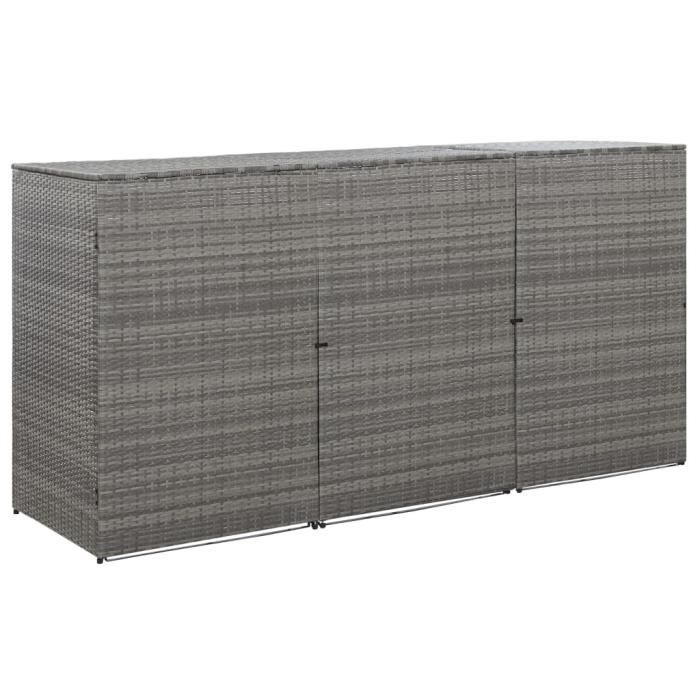 Abri de poubelle Abri pour poubelle Cache-poubelle Jardin Cache-conteneurs à déchets triple Anthracite 229x78x120cm Résine tressée