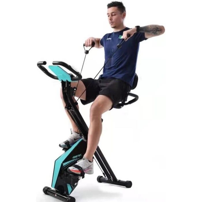 Merax Vélo d’Appartement Pliable et réglable avec LCD , 8 niveaux de résistance, charge 120kg, bleu