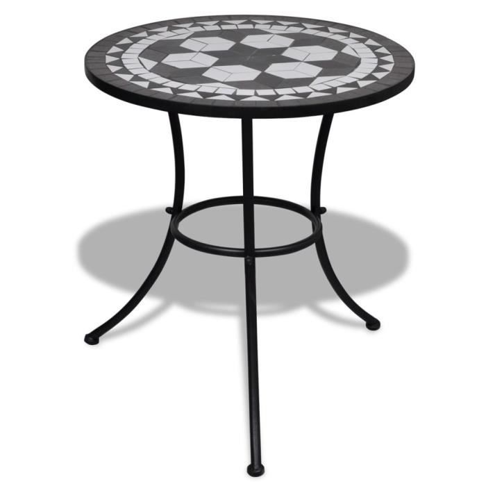 Table de bistro de 4 à 6 personnes - Table de bar - Table haute - Noir et blanc 60 cm Mosaïque