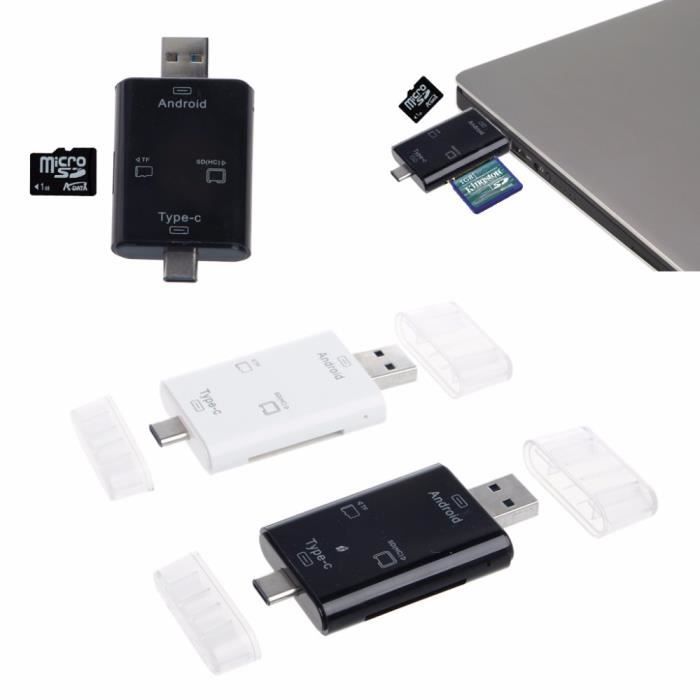 Juce® Lecteur de Cartes Mémoire 3 en 1 USB 2.0-Type C-Micro USB Adaptateur Carte SD TF MMC Micro SDXC Micro SDHC