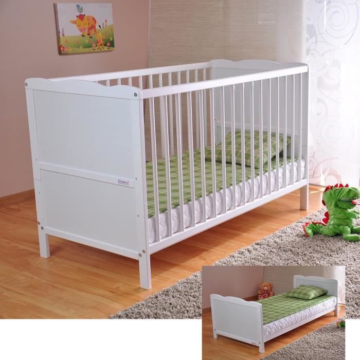 Lit bébé avec matelas AloeVera ✔ Blanc ✔ Des rails de protection ✔ Réglables en hauteur ✔ Transformable en lit ✔