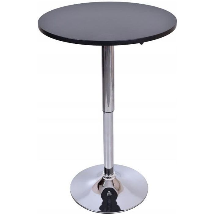 SAMBA - Table haute bar/cuisine moderne en MDF + pied chromé hauteur réglable - Table rond Mange debout bistro cafétéria - Noir