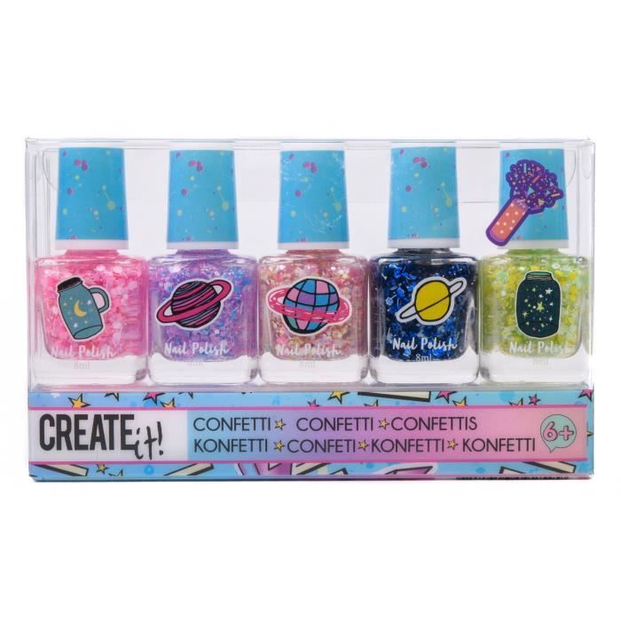 Create It! confettis de vernis à ongles multicolores filles 5 pièces