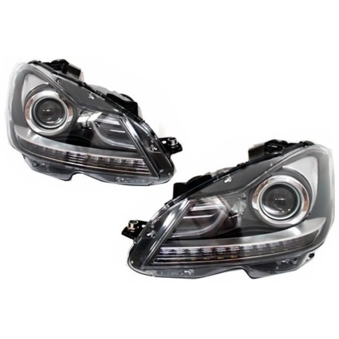 Phares LED DRL pour Mercedes W204 C-Classe 11-14 Feux Jour Diurne Noir Bi-Xenon Bulbs