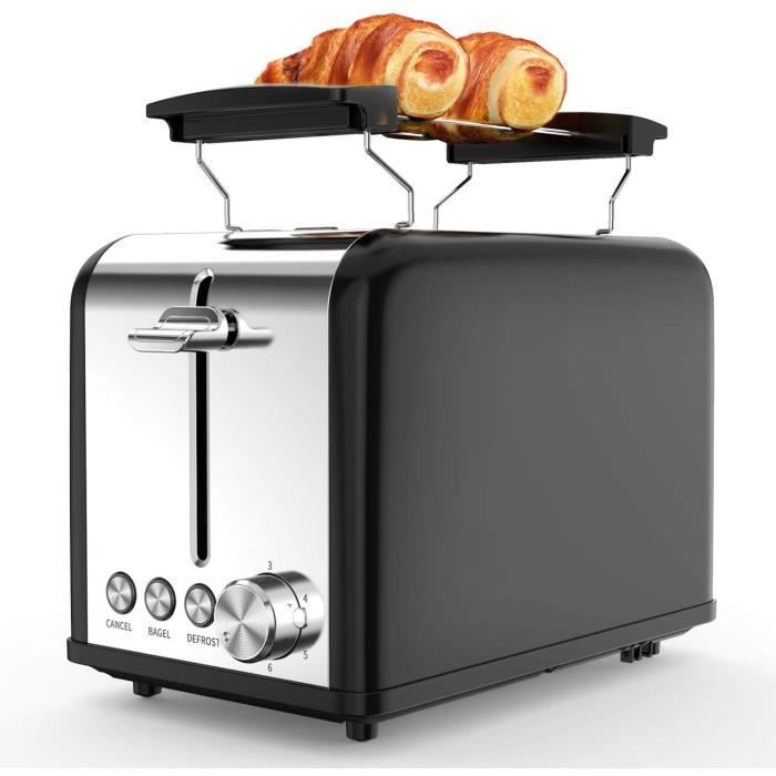 Morpilot Grille-Pain Inox, Toaster Grille Pain 2 Fentes Extra-Larges - 6 Niveaux Réglable, 815W Noir
