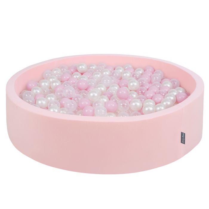 KiddyMoon Piscine À Balles 120X30cm-200 Balles Grande Rond Pour Bébé, Fabriqué En UE, Rose:Rose Poudré-Perle-Transparent