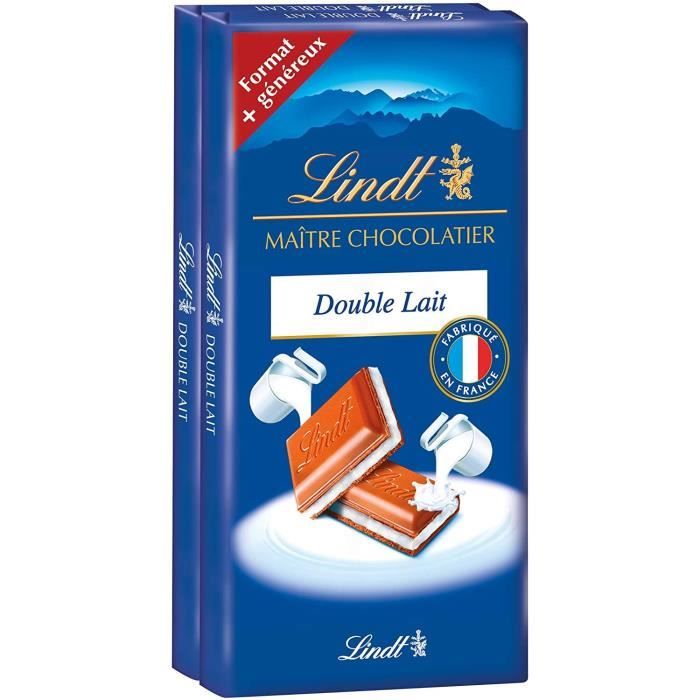 LINDT Tablette Double Lait MAITRE CHOCOLATIER - Chocolat au Lait - Lot de 2x 110 g