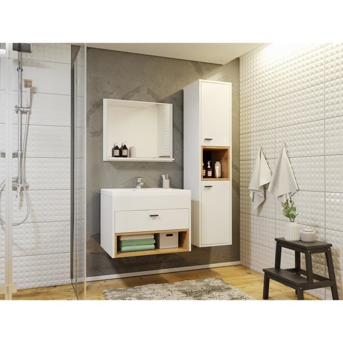 Meubles de Salle de Bain Oler I Style scandinave Nordique Bois et Blanc avec lavabo