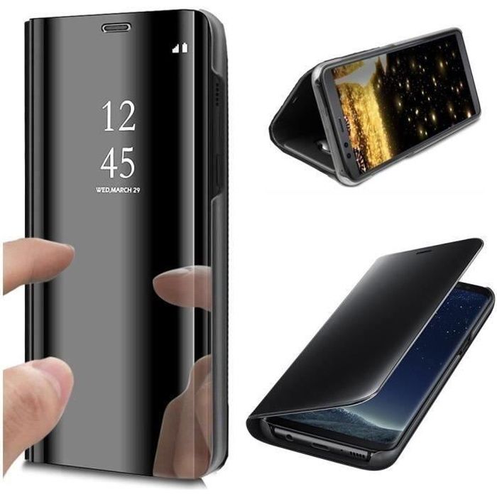 Coque Galaxy A32 5G Samsung Housse Etui À Rabat Chromé Miroir Cover View noir