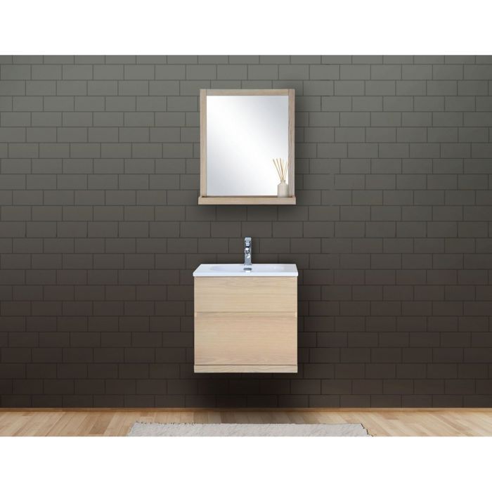 Ensemble de salle de bain chêne 60 cm meuble + vasque + miroir ENIO