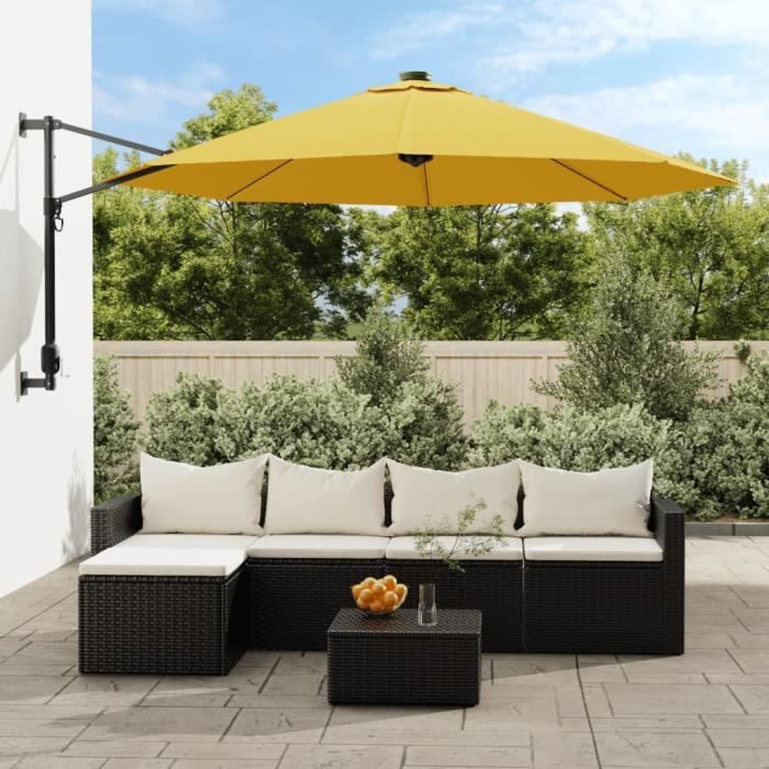 Omabeta - J1543 - Parasol mural avec LED jaune 290 cm