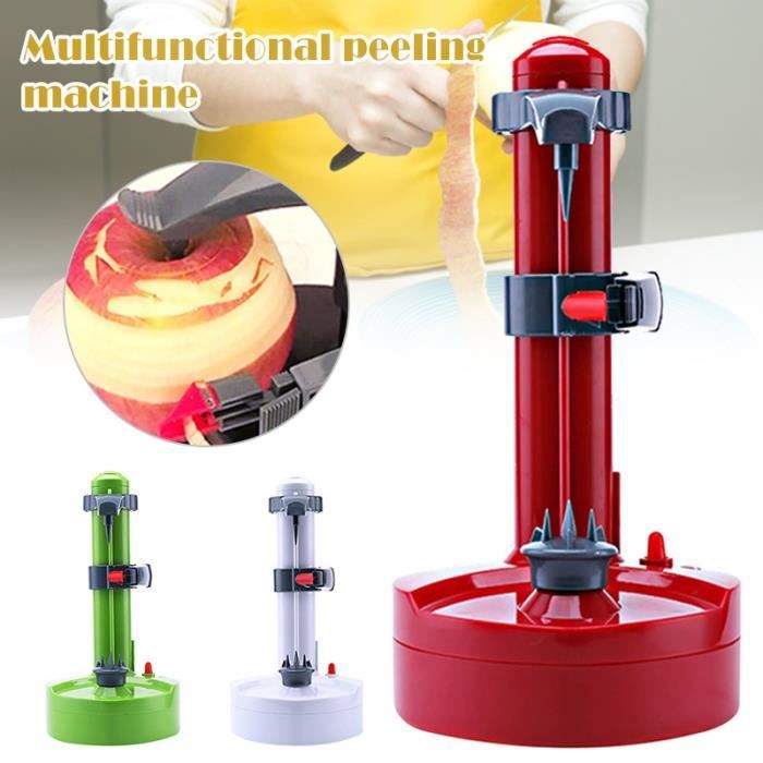 Éplucheur Electrique avec Adaptateur Multifonction Cuisine Automatique Éplucheur pour Pommes de Terre Fruits et Légumes - ROUGE