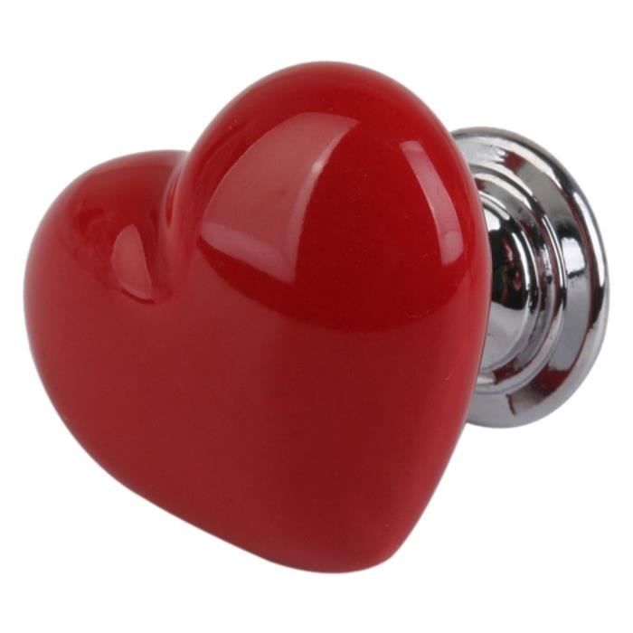 1 pc bouton de poignee en forme de coeur en metal de meuble -armoire -tiroir (S, rouge) rouge