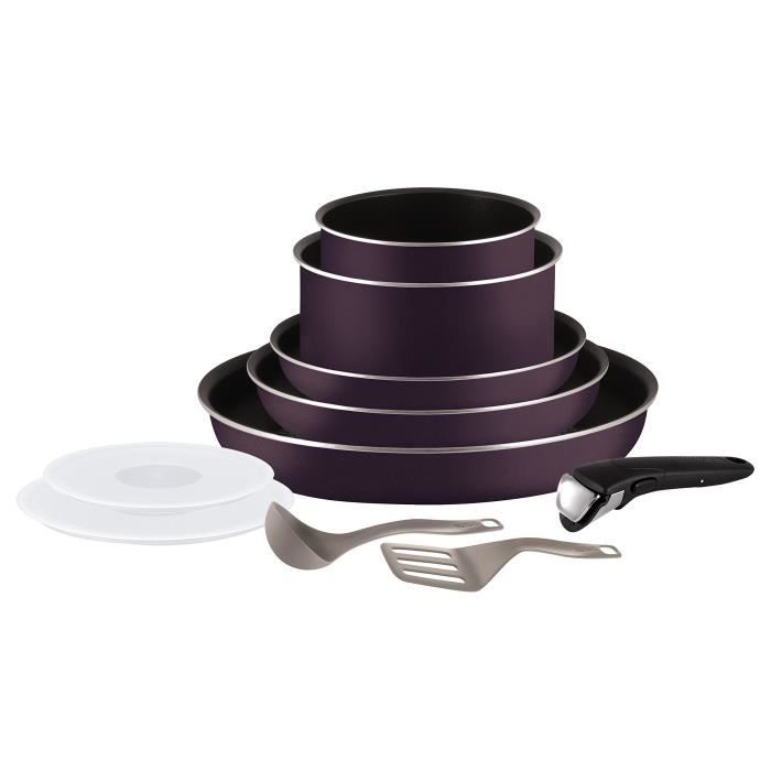 Tefal L2029802 Set de poêles et casseroles - Ingenio 5 Essential Cassis Set 10 Pièces - Tous feux sauf induction