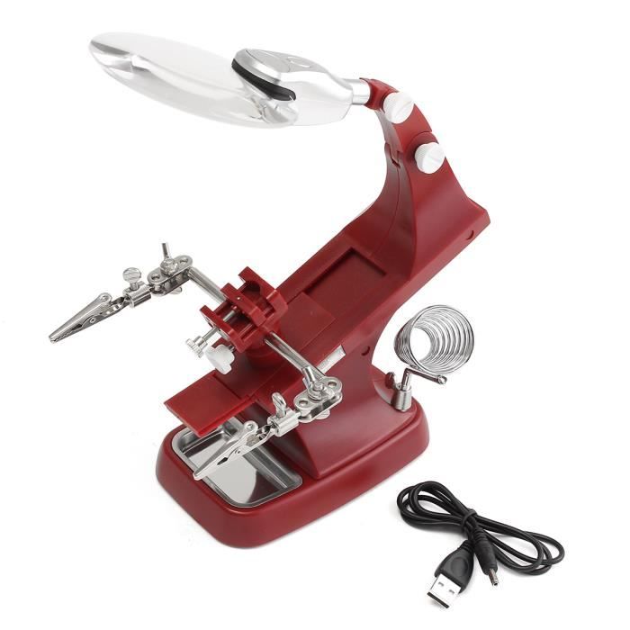 TEMPSA LED Loupe 3X/4.5X Magnifier Pince Bras Troisieme Main Support Soudure Soudage ROUGE