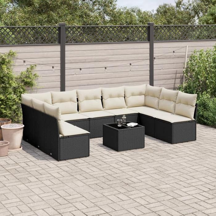 vidaXL Salon de jardin 10 pcs avec coussins résine tressée ensemble de canapés dextérieur canapé dangle de jardin 3308412 - vue 3