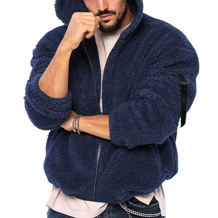 Veste a capuche a manches longues Teddy Bear Smile pour homme blouson aviateur decontracte fourrure moelleuse chaud Marine Bleu Blanc Cdiscount Pret a Porter
