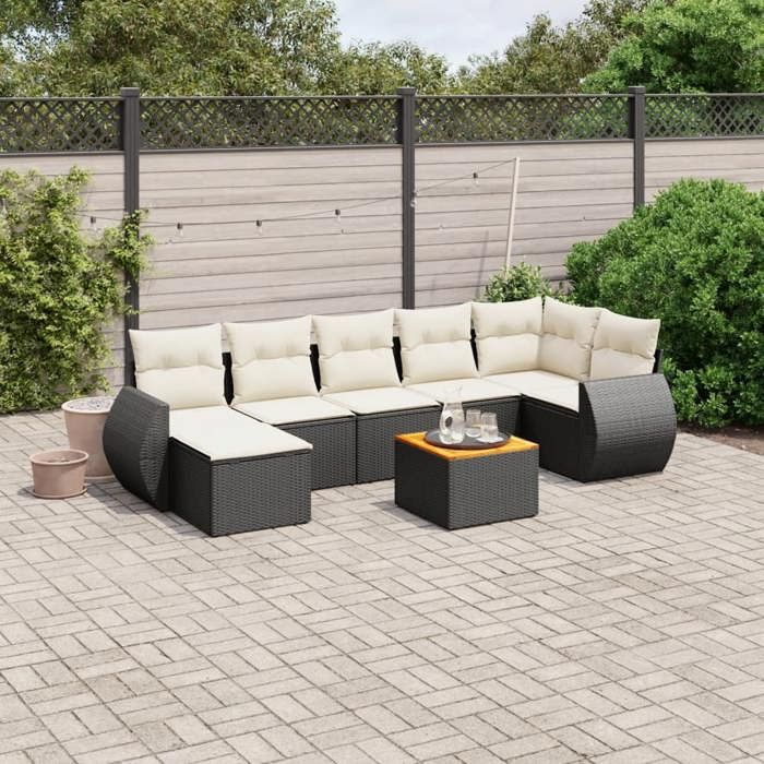 vidaXL Salon de jardin 8 pcs avec coussins noir résine tressée 3225111