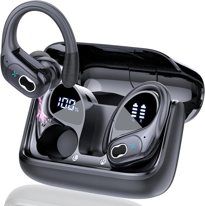 Ecouteurs Bluetooth 5.3 sans Fil Sport Oreillette Bluetooth avec ENC Réduction 50H HiFi Stéréo Écran LED pour iOS Android Noir