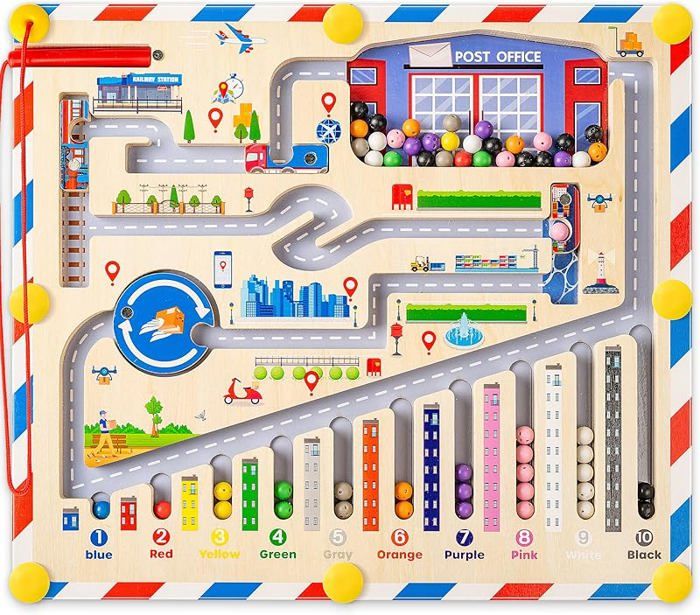 Jeux Labyrinthe - Magnetix Petit Montessori 3 4 5 Ans - Bois - Motricité Fine - Couleurs Et