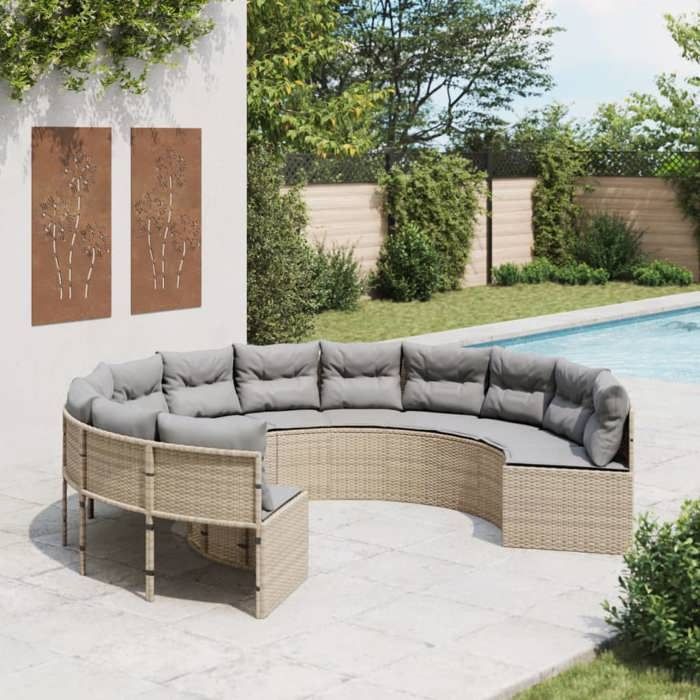 vidaXL Canapé de jardin avec coussins rond beige résine tressée 3318542