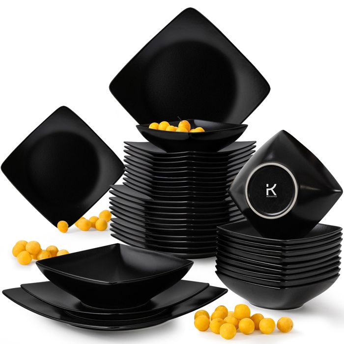 KONSIMO EPIRI Service de table 36 pièces pour 12 personnes céramique premium design moderne lave-vaisselle/micro-ondes - noir