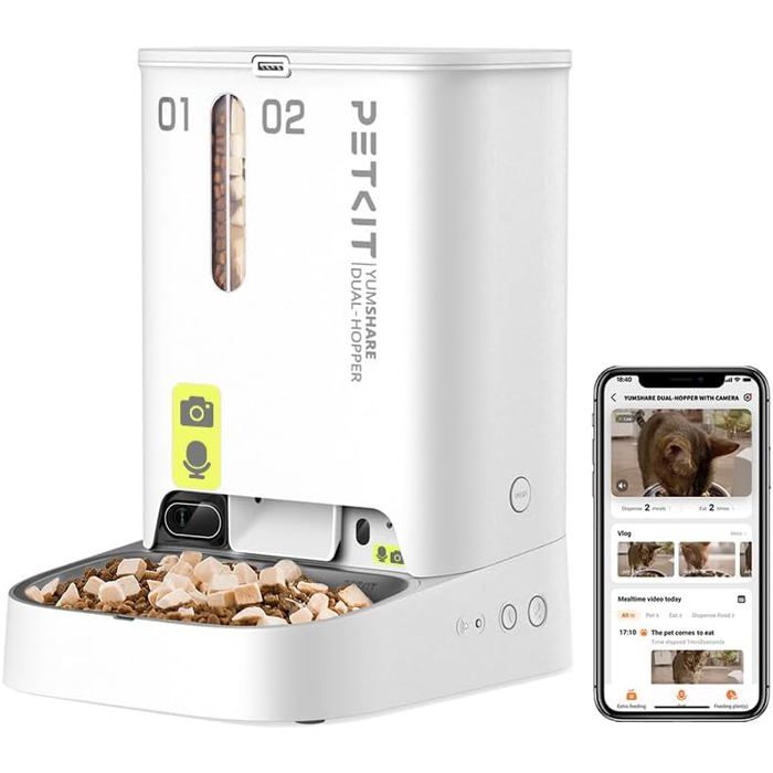 Comparer les prix de YSFMODE-Distributeur Automatique De Croquettes Pour Chat Avec Caméra Hd 1080PVision Nocturne IntelligenteWi-Fi 2.4GDouble Trémi