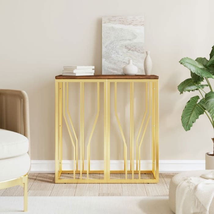 Table Console dentrée GKK MEUBLE DE SEJOUR doré acier inoxydable et bois massif récupération(1026)