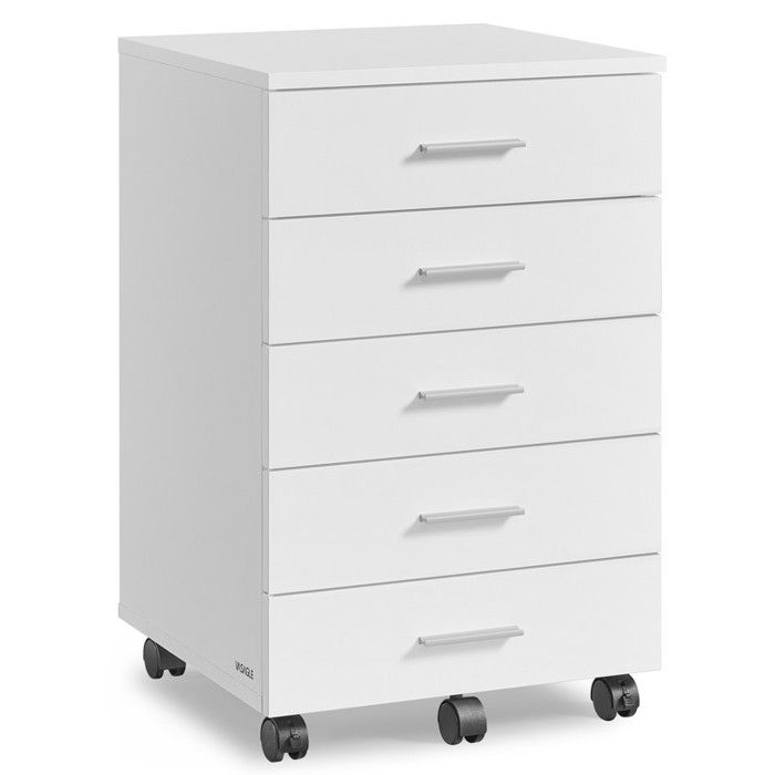 Caisson de Bureau à Roulettes - VASAGLE - 5 Tiroirs - Blanc Nuage - Montage Simplifié