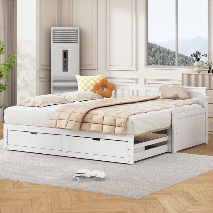 Canape lit 90/180 x 190 cm avec tiroirs et lit gigogne Lit 1 Personne avec cadre de lit en pin Blanc