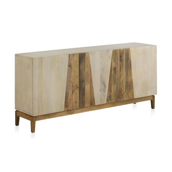 Buffet en bois de manguier patiné blanc avec pieds en bois. – REF.11037