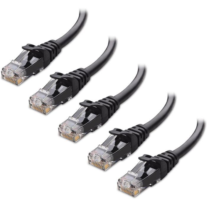 Lot 5 Câbles Ethernet CAT6 Blindés S/FTP 5m – 10 Gbit/s, Cuivre, LSZH Blanc