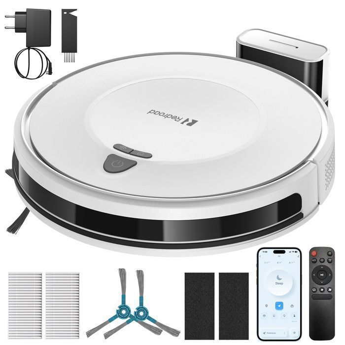Aspirateur Robot 10000Pa Redroad E2-Mince SilencieuxAutonomie 150Minpour Tapis Poils d’Animaux et Sols Dursavec WiFi/Alexa/App - Redroad