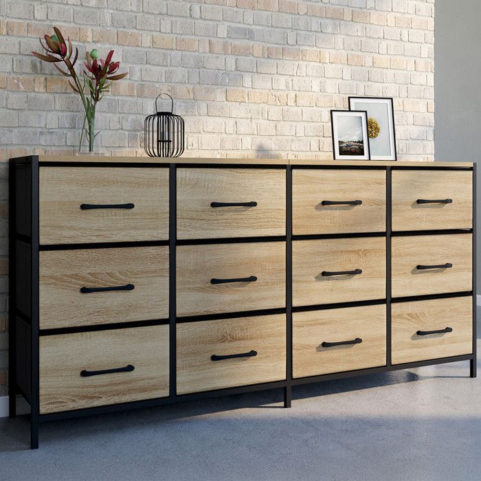 IDMARKET Commode 12 tiroirs en tissu UTAH 140 cm meuble de rangement design industriel IDMARKET Commode 12 tiroirs en tissu UTAH 140 cm meuble de rangement design industriel