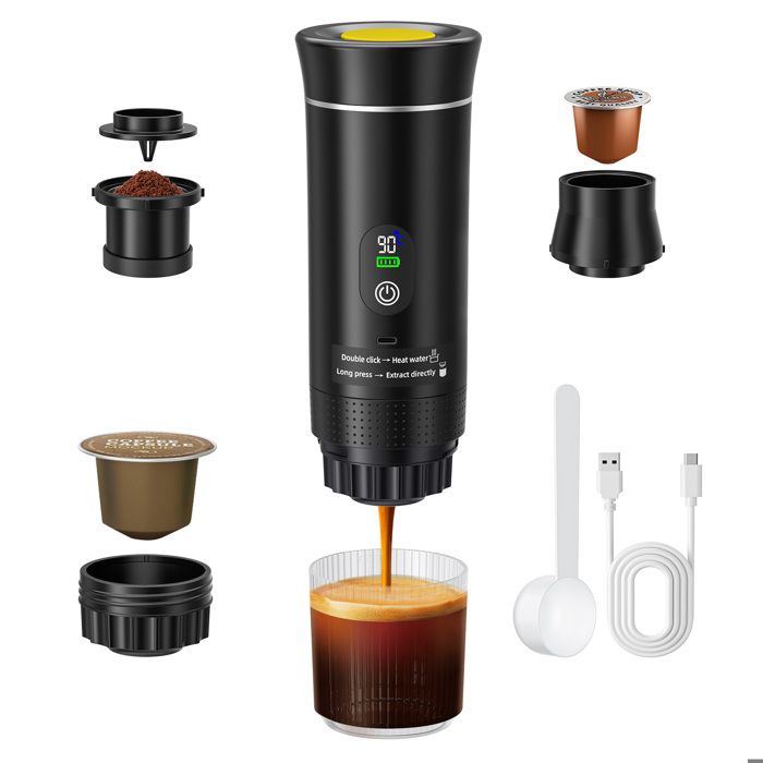 Machine à Expresso Portable électrique 3-en-1 - 19 Bars - Compatible Café Moulu Et Dosettes Nespresso/Dolce Gusto - Rechargeable USB