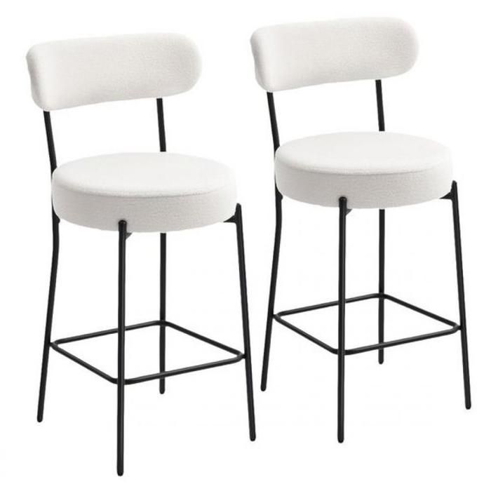 MIPAN.Lot de 2 Tabourets de bar ( Blanc ) - Avce Assise large + Dossier courbé et repose-pieds - 95x45x45cm - Max:120 kg