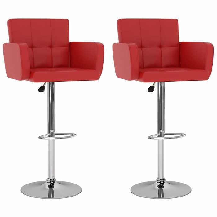 Tabourets de bar en similicuir - vidaxl - Lot de 2 - Rouge - Hauteur réglable (93-115 cm) - 50x46 cm - Base 41 cm