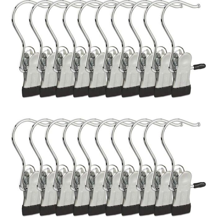 Pinces cintre crochets de suspension - PZCC - Lot de 20 - Métal chromé & caoutchouc - 10 5x5x2 cm - Pivotant 360°
