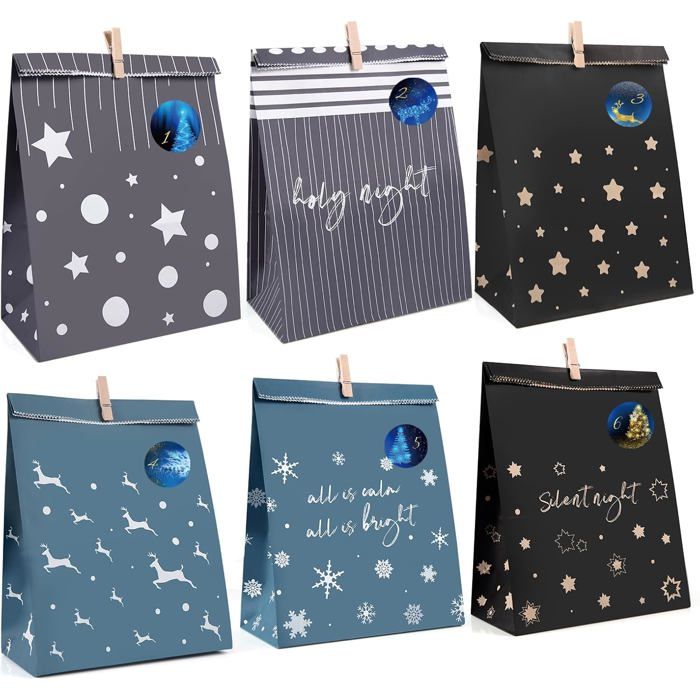 Nordstern – Calendrier De L’Avent à Remplir Soi‑même – 24 Sachets Kraft Avec Pinces Et Autocollants Numérotés – DIY Créatif