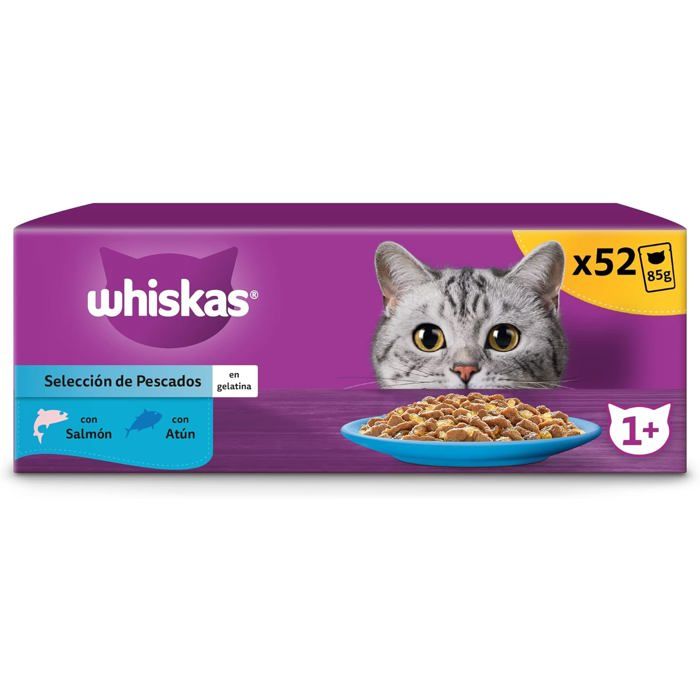 Nourriture humide - WHISKAS - Sélection Poissons 13x4x85 g - En gelée - Protéines de qualité - Poissons durables