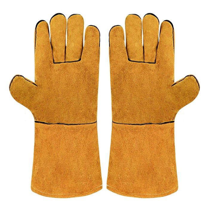 Gants de soudage résistants à la chaleur gants standard en cuir de vachette fendu
