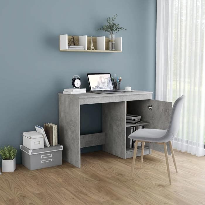 Bureau Gris CLOUD Table à écrire Pour 1 personne Gris béton 100x50x76 cm bois dingénierie BBB420