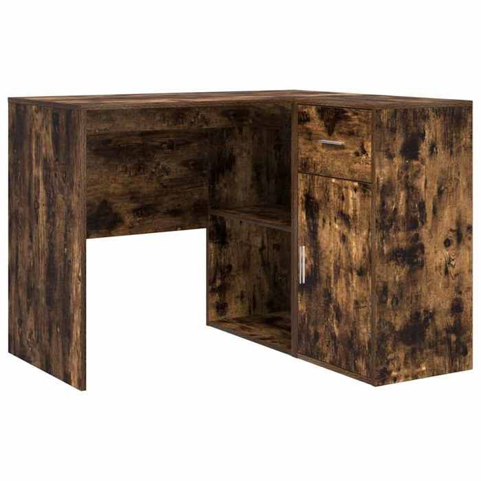 Bureau dangle moderne - CLARENCE - Chêne fumé - 102x88x75 cm - 1 tiroir - 1 porte à charnières - Bois dingénierie