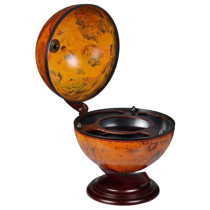 Bar globe en bois - JILIS - Bois deucalyptus - 38x33x48 cm - Brun - Réplique de cartes nautiques du 16ème siècle